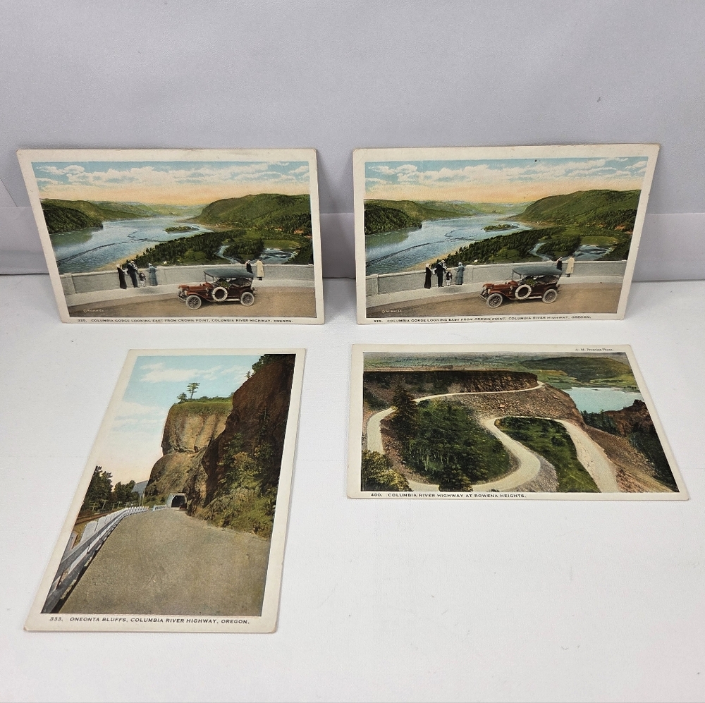 4 Antique 1920s Hand Colored Postcards, Columbia River Highway, Oregon